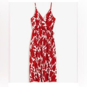 H&M Red & White Floral Plisse Strappy Midi Dress, L